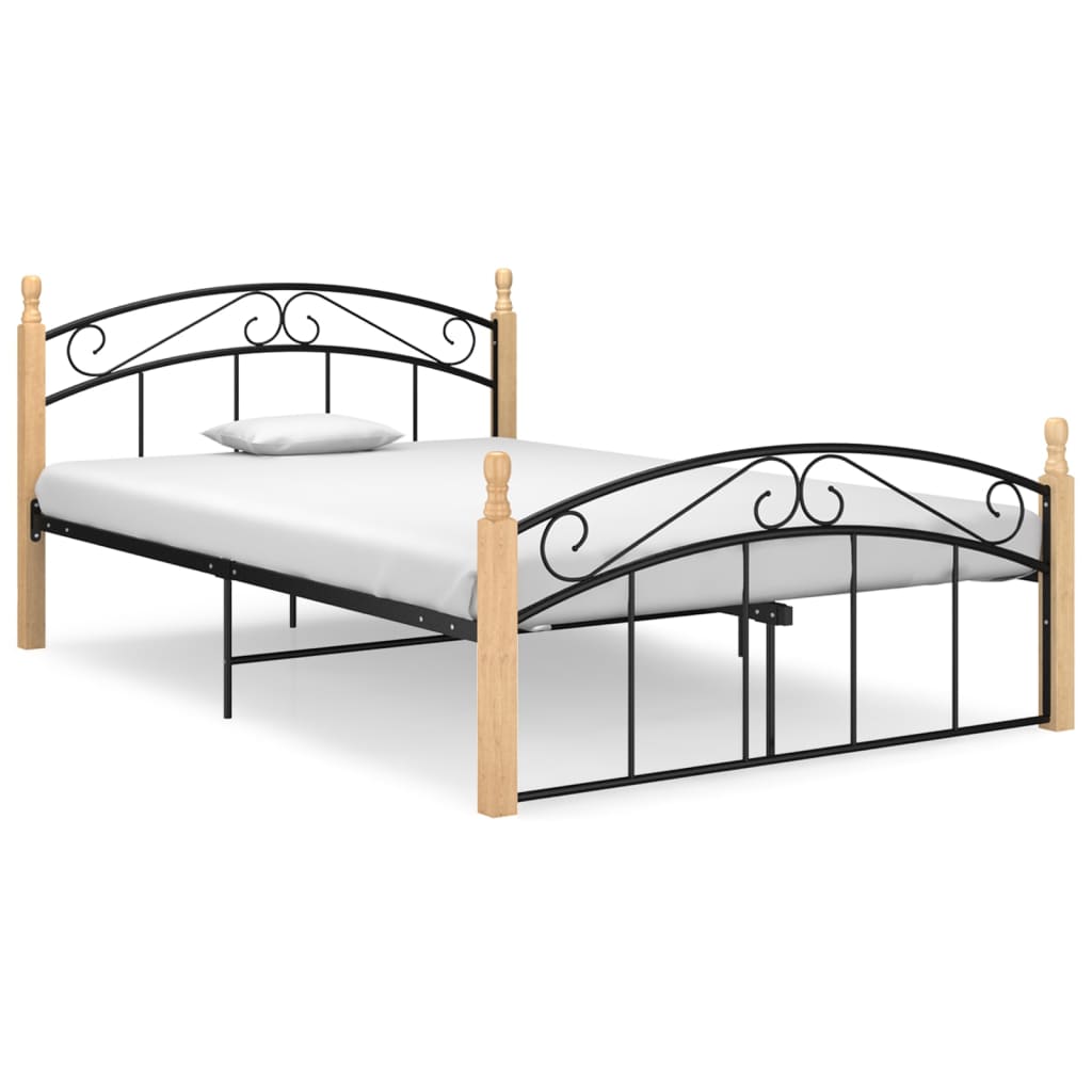 Vetonek Estructura cama sin colchón metal madera roble negro 140x200 cm