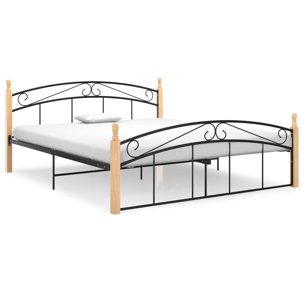 Vetonek Estructura cama sin colchón metal madera roble negro 160x200 cm