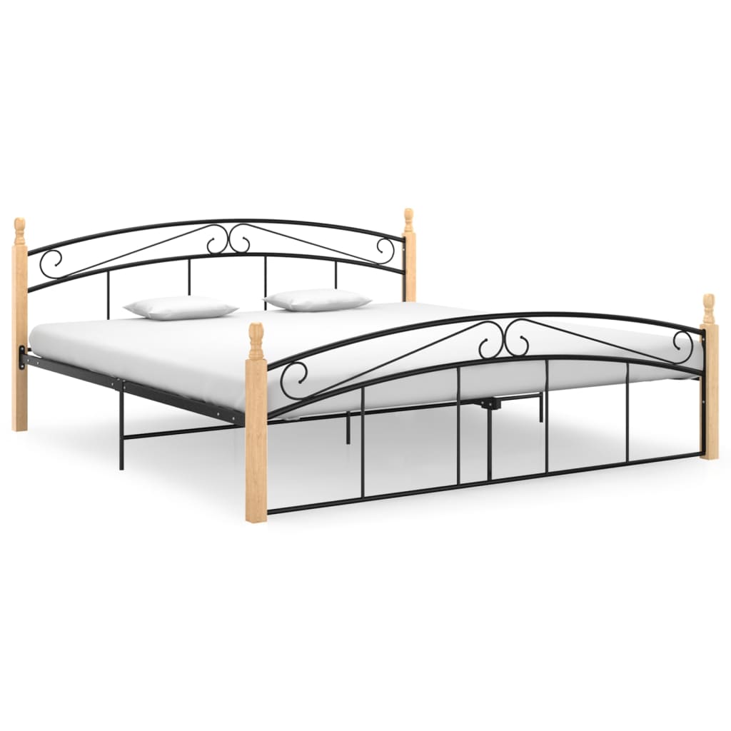 Vetonek Estructura cama sin colchón metal madera roble negro 180x200 cm