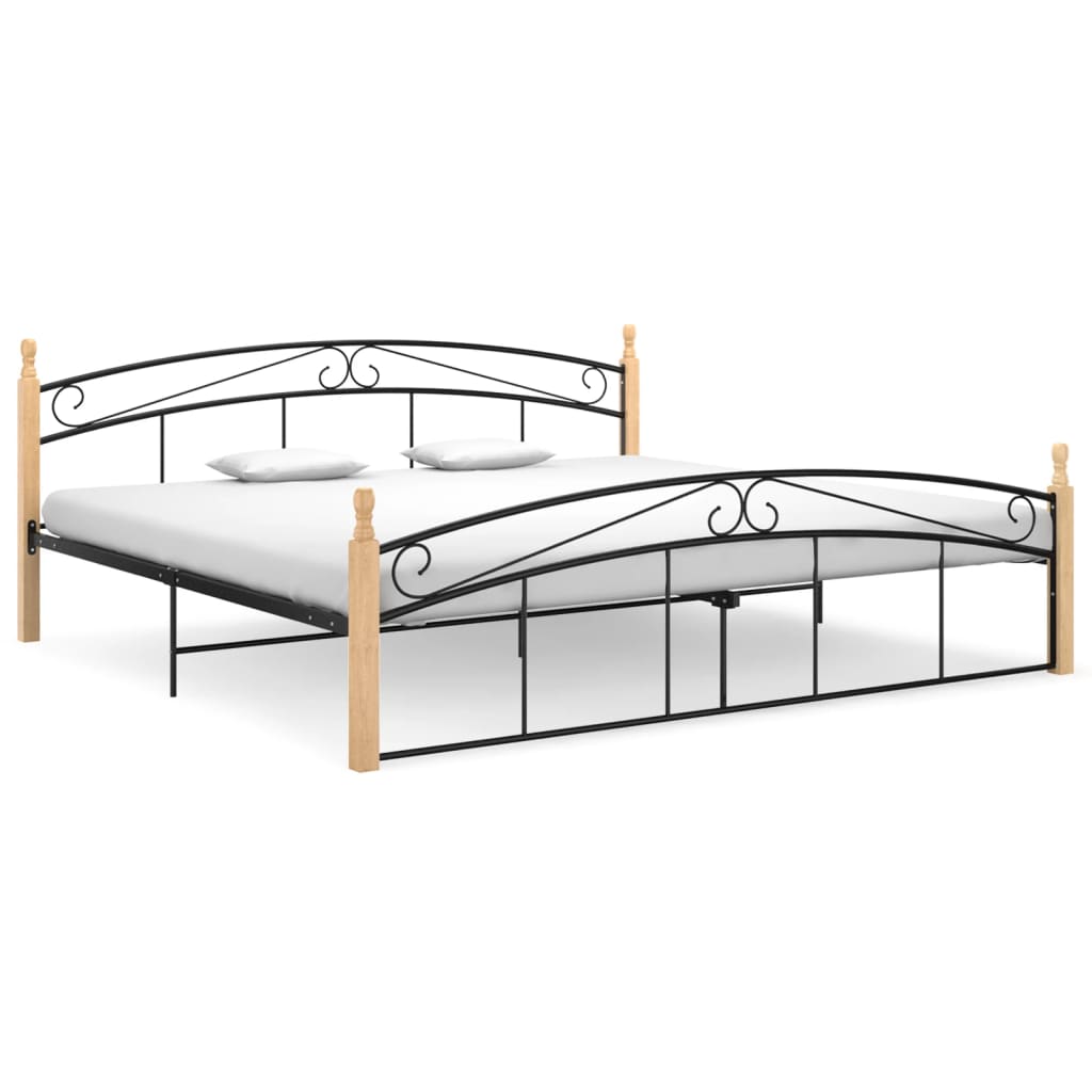 Vetonek Estructura cama sin colchón metal madera roble negro 200x200 cm