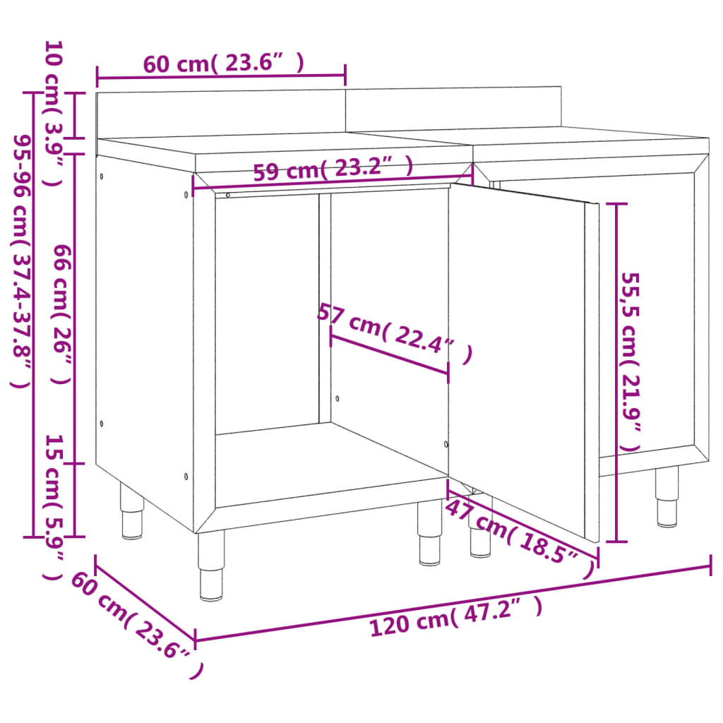 Mesa de trabajo comercial mueble acero inoxidable 120x60x96 cm vidaXL