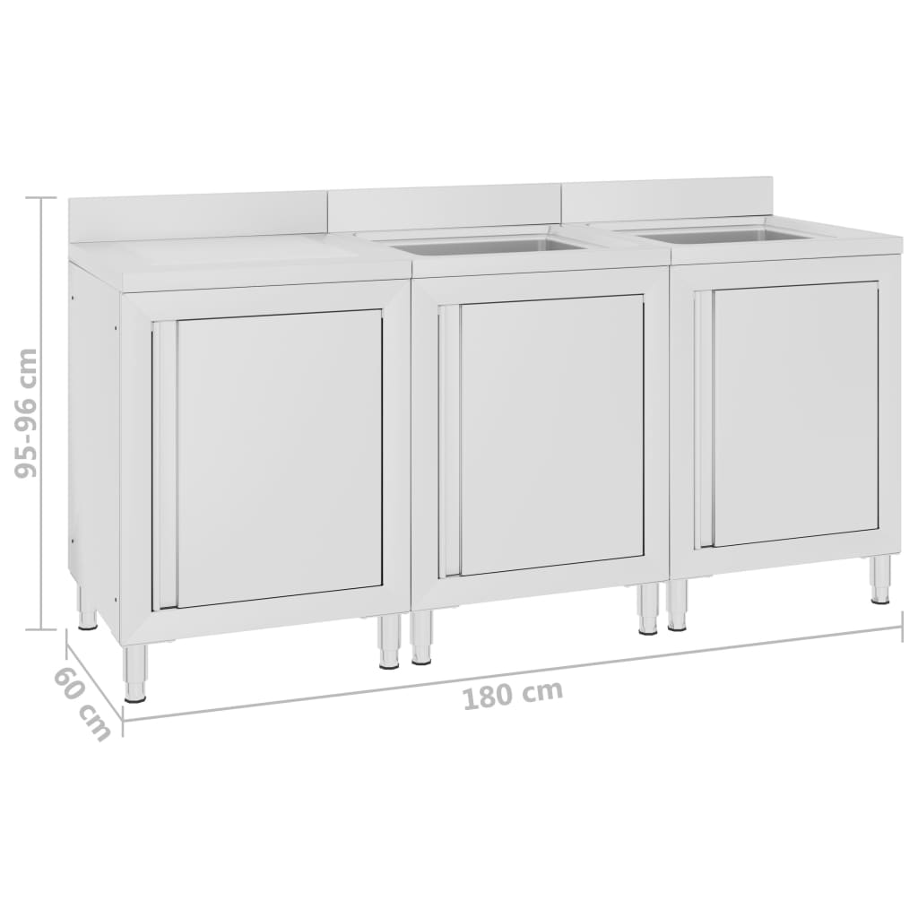 Fregadero de cocina profesional acero inoxidable 180x60x96 cm vidaXL