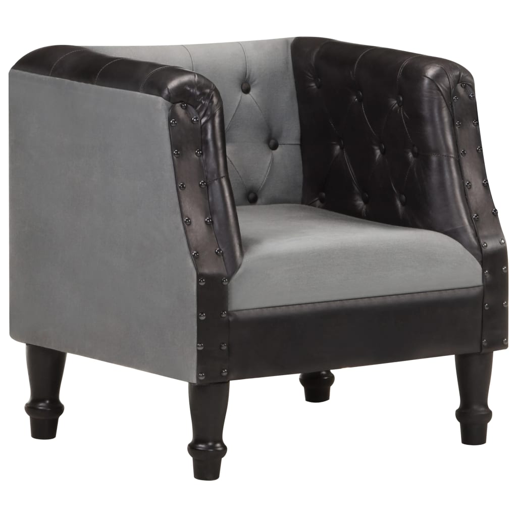 Vetonek Sillón de cuero auténtico y madera maciza de mango negro