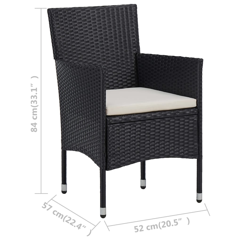 Muebles de jardín 3 piezas ratán sintético y vidrio negro vidaXL