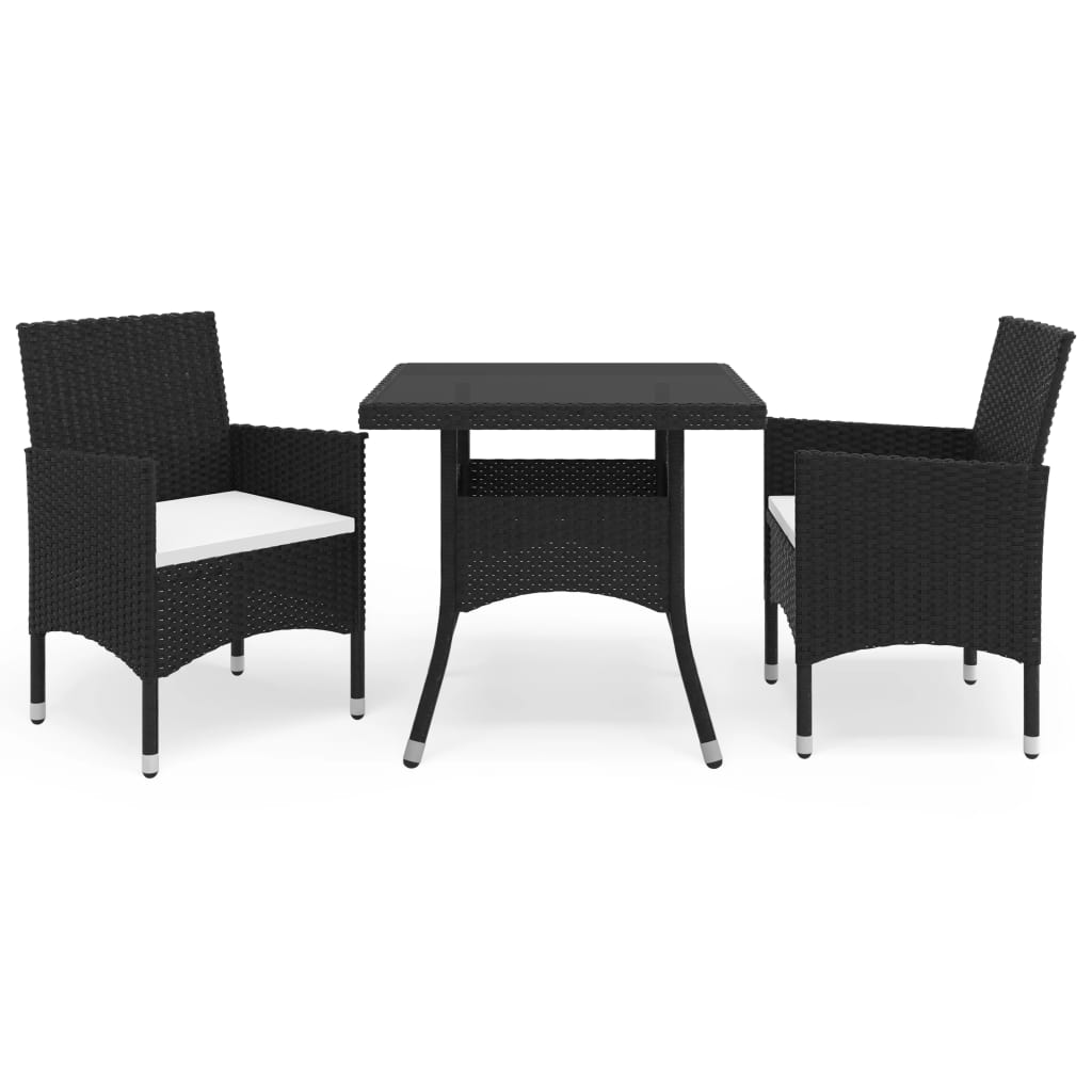 Vetonek Muebles de jardín 3 piezas ratán sintético y vidrio negro