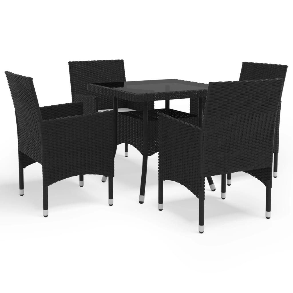 Vetonek Muebles de jardín 5 piezas ratán sintético y vidrio negro