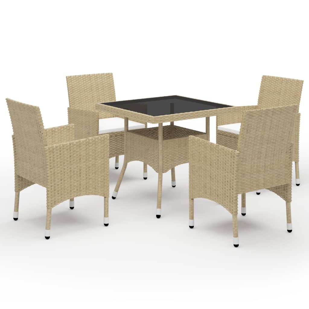 Vetonek Muebles de jardín 5 piezas ratán sintético y vidrio beige 