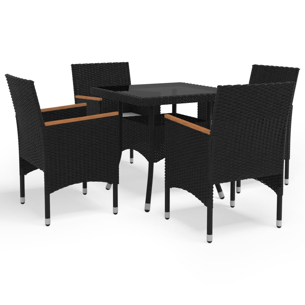 Vetonek Muebles de jardín 5 piezas ratán sintético negro y acacia 