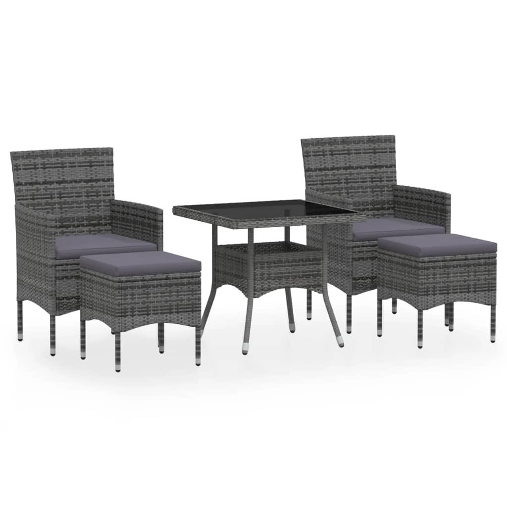 Set comedor jardín 5 pzas ratán sintético vidrio templado gris vidaXL