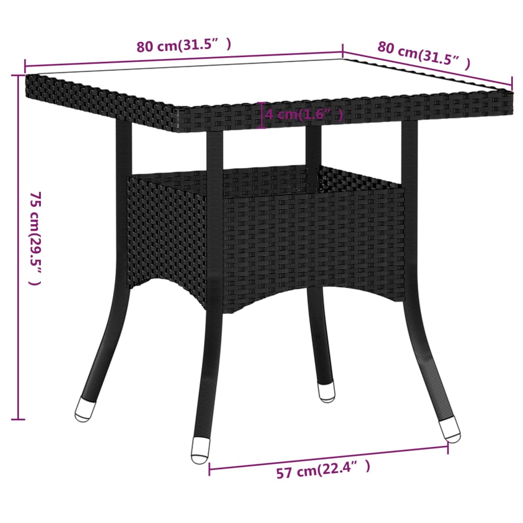 Set comedor jardín 5 pzas ratán sintético vidrio templado gris vidaXL