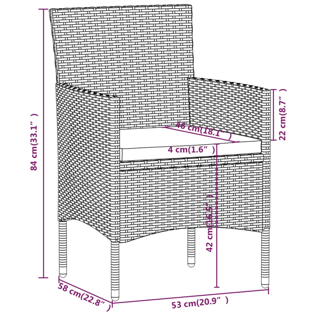 Set comedor jardín 5 pzas ratán sintético vidrio templado gris vidaXL