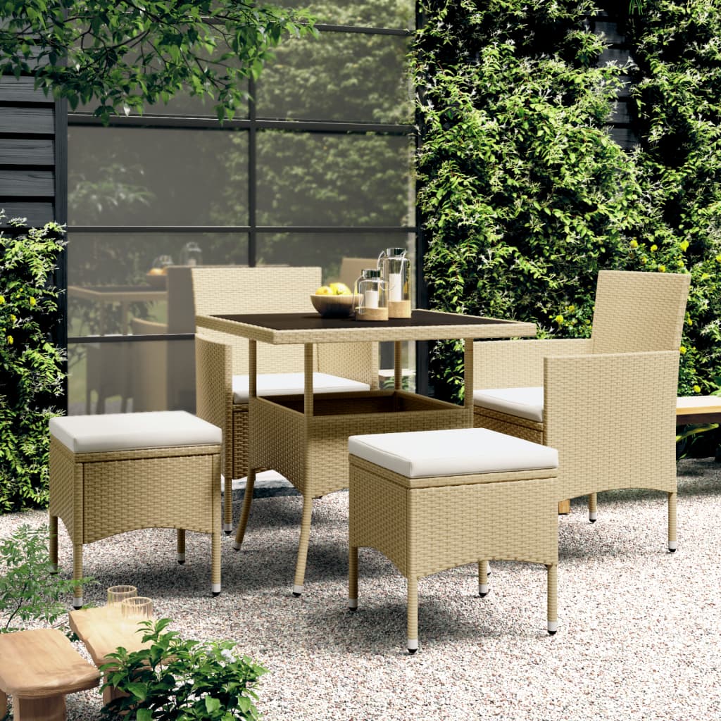 Vetonek Juego de comedor para jardín de 5 piezas ratán sintético beige