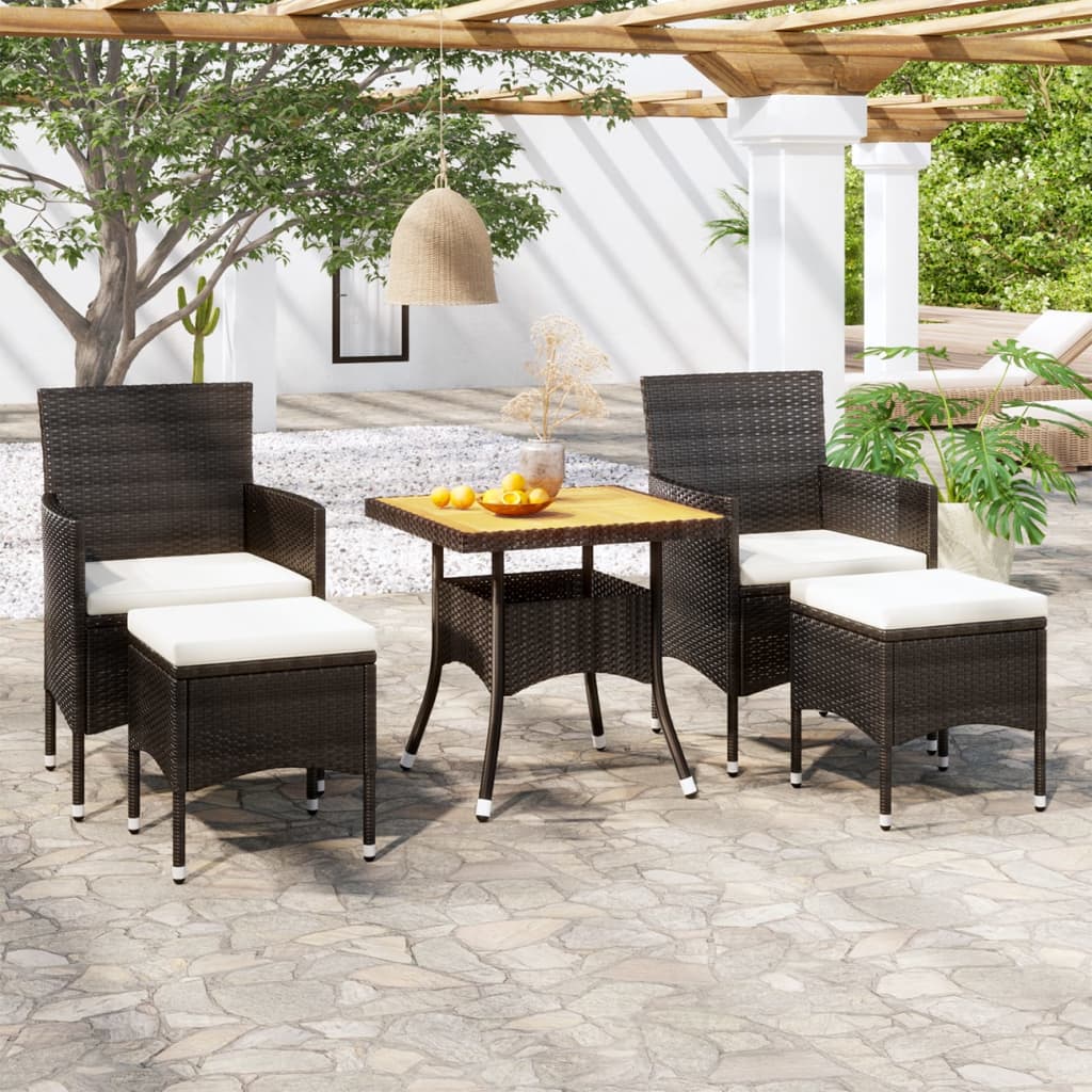 Vetonek Set comedor jardín 5 pzas ratán sintético y madera acacia negro