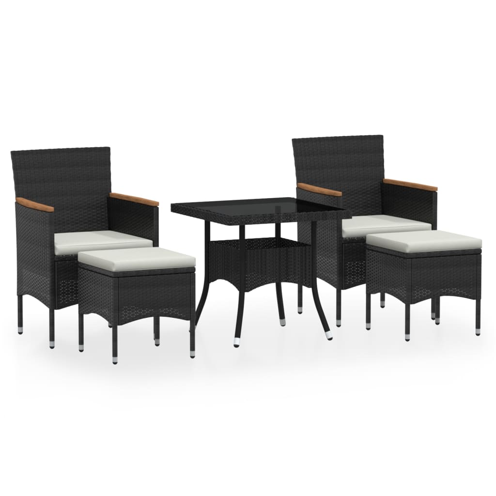 Set comedor jardín 5 pzas ratán sintético vidrio templado negro vidaXL