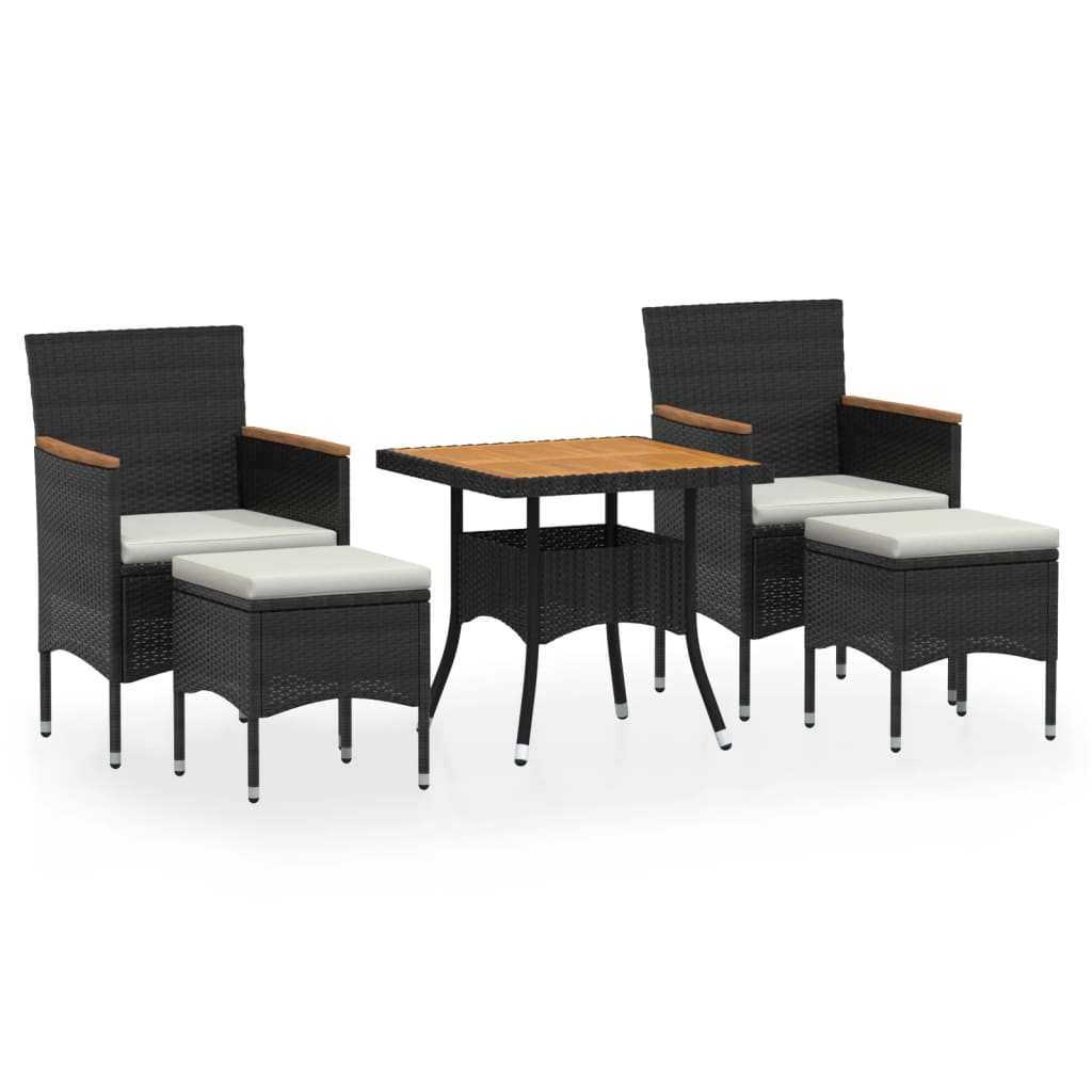 Set comedor jardín 5 pzas ratán sintético y madera acacia negro vidaXL