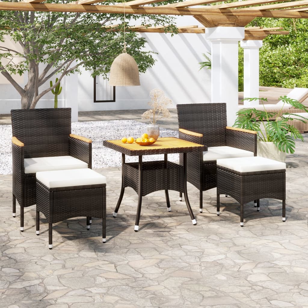 Set comedor jardín 5 pzas ratán sintético y madera acacia negro vidaXL