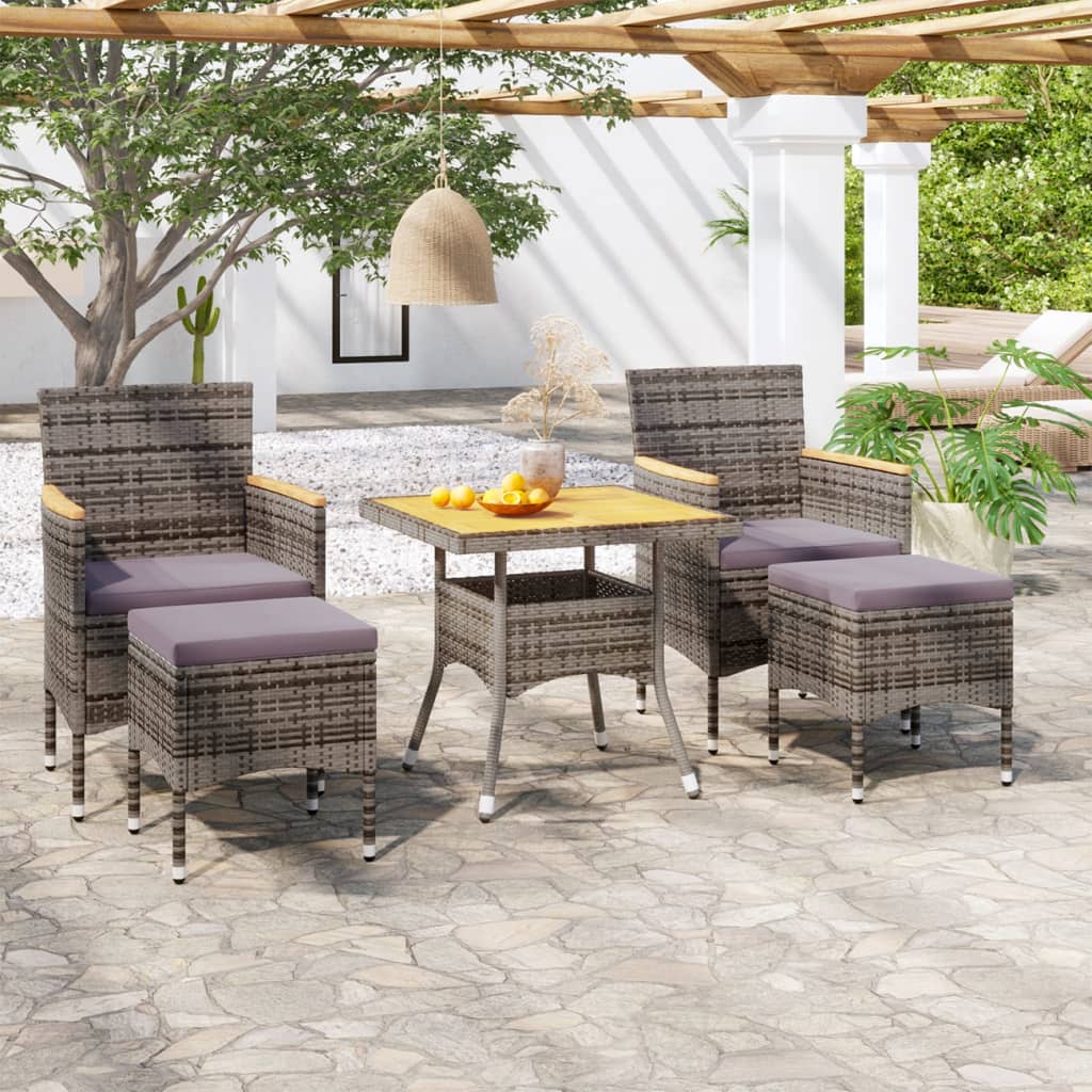 Vetonek Set de comedor jardín 5 pzas ratán sintético madera acacia gris