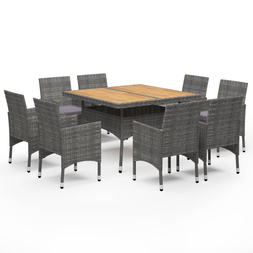 Set de comedor de jardín 9 pzas ratán PE y madera acacia gris vidaXL