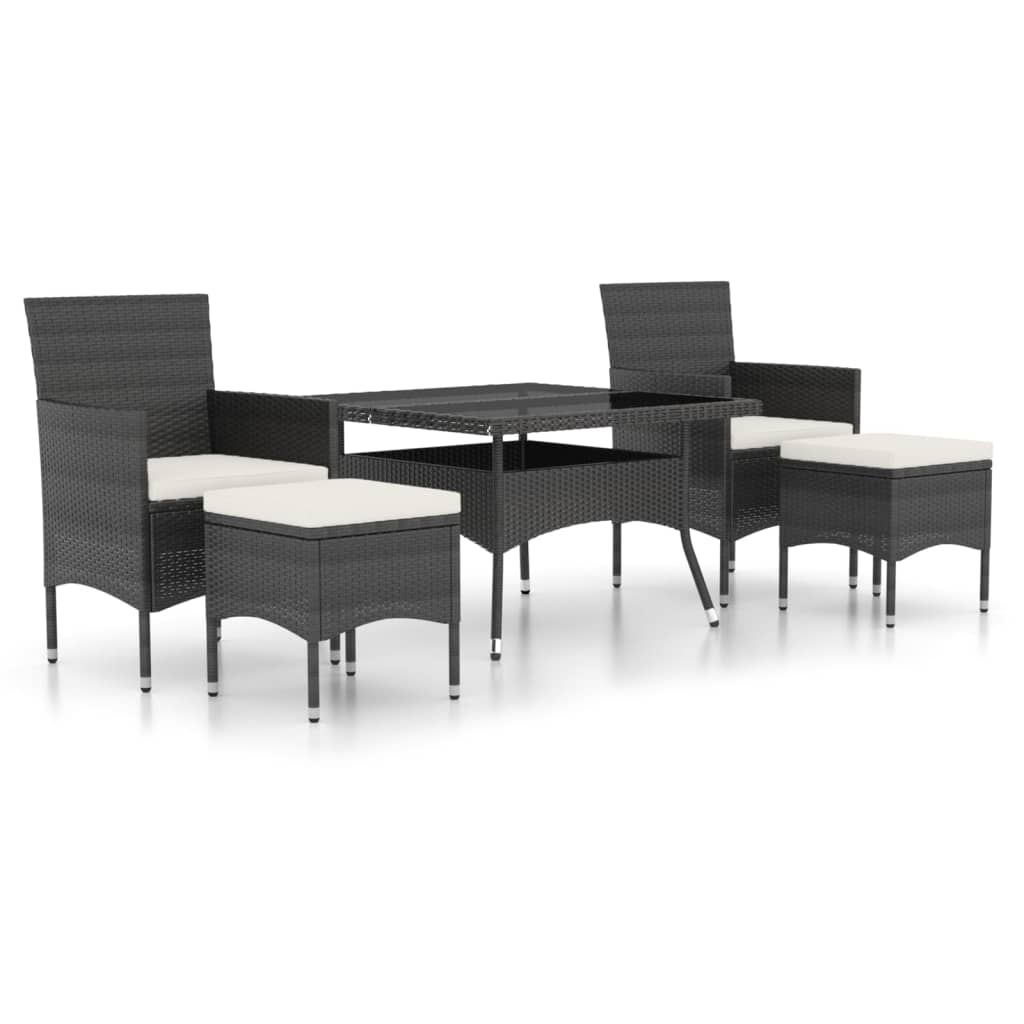 Set comedor jardín 5 pzas ratán sintético vidrio templado negro - Vetonek