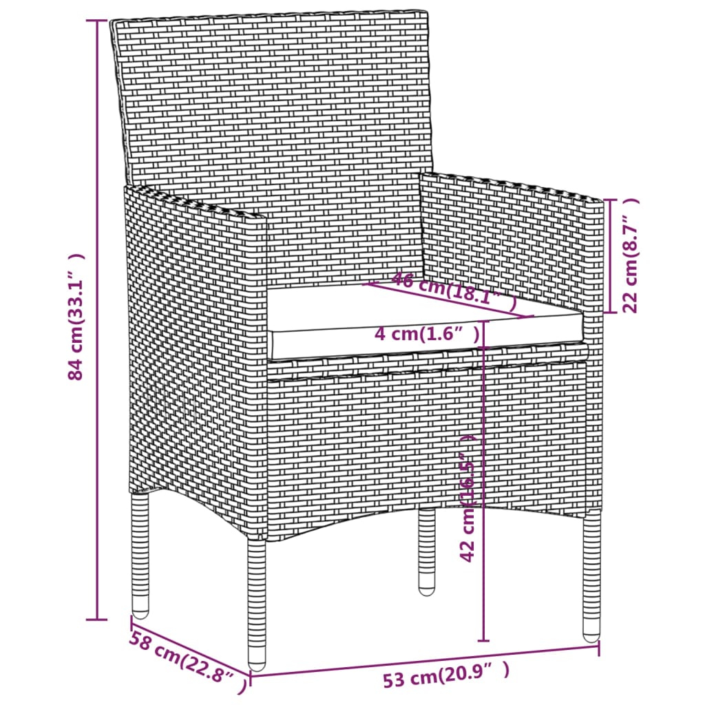 Set comedor jardín 5 pzas ratán sintético vidrio templado negro vidaXL