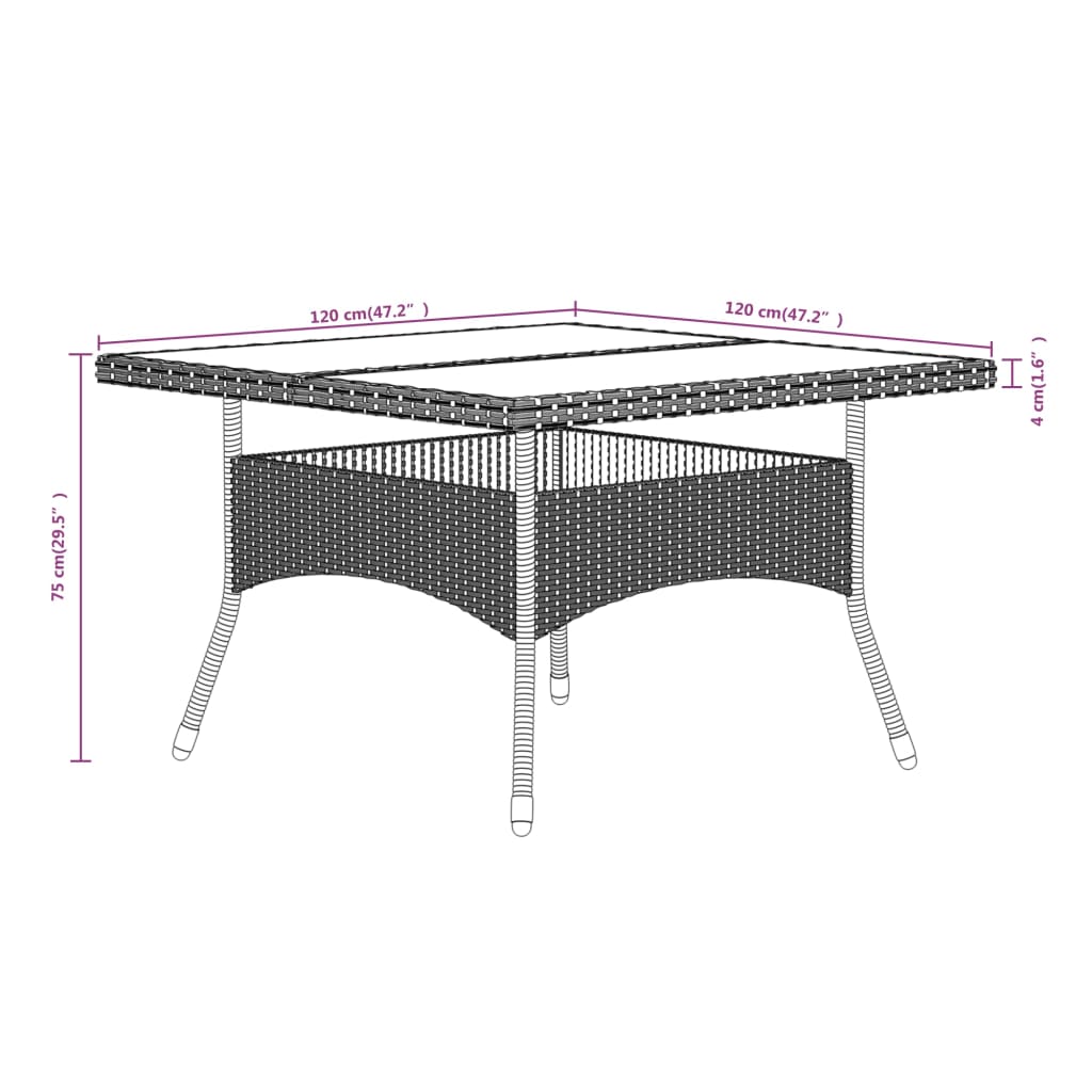 Set comedor jardín 5 pzas ratán sintético vidrio templado negro vidaXL