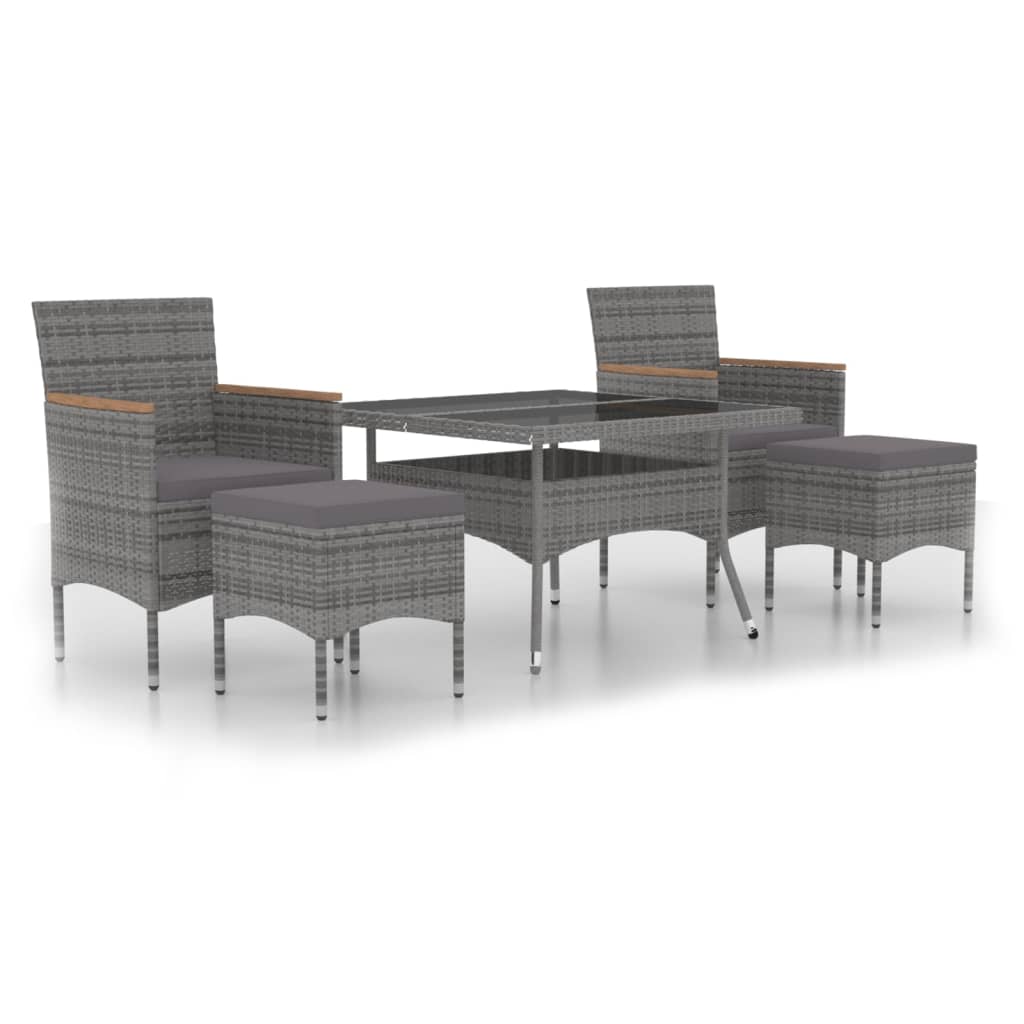 Set comedor jardín 5 pzas ratán sintético vidrio templado gris vidaXL