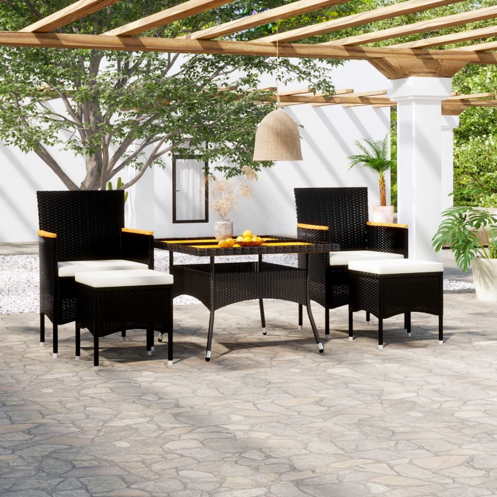 Vetonek Set comedor jardín 5 pzas ratán sintético y madera acacia negro