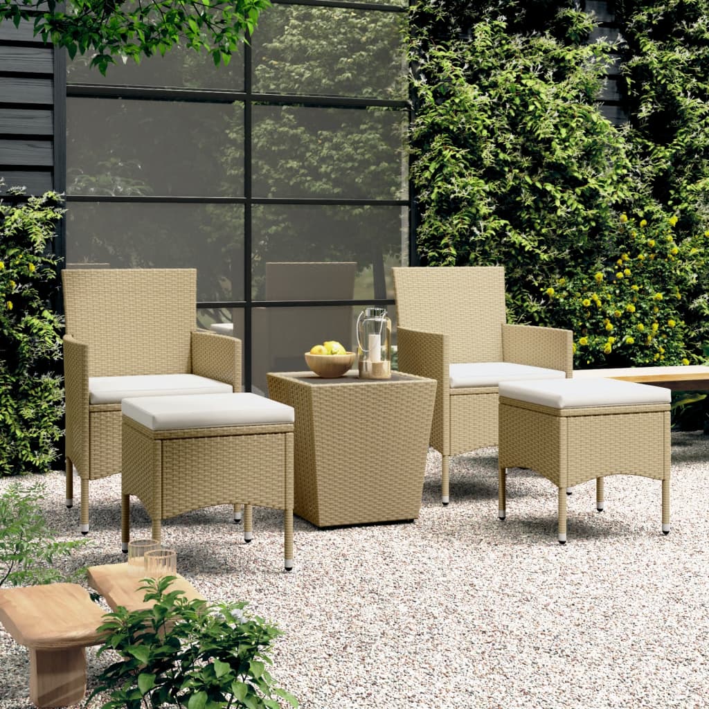 Vetonek Set comedor jardín 5 pzas ratán sintético vidrio templado beige