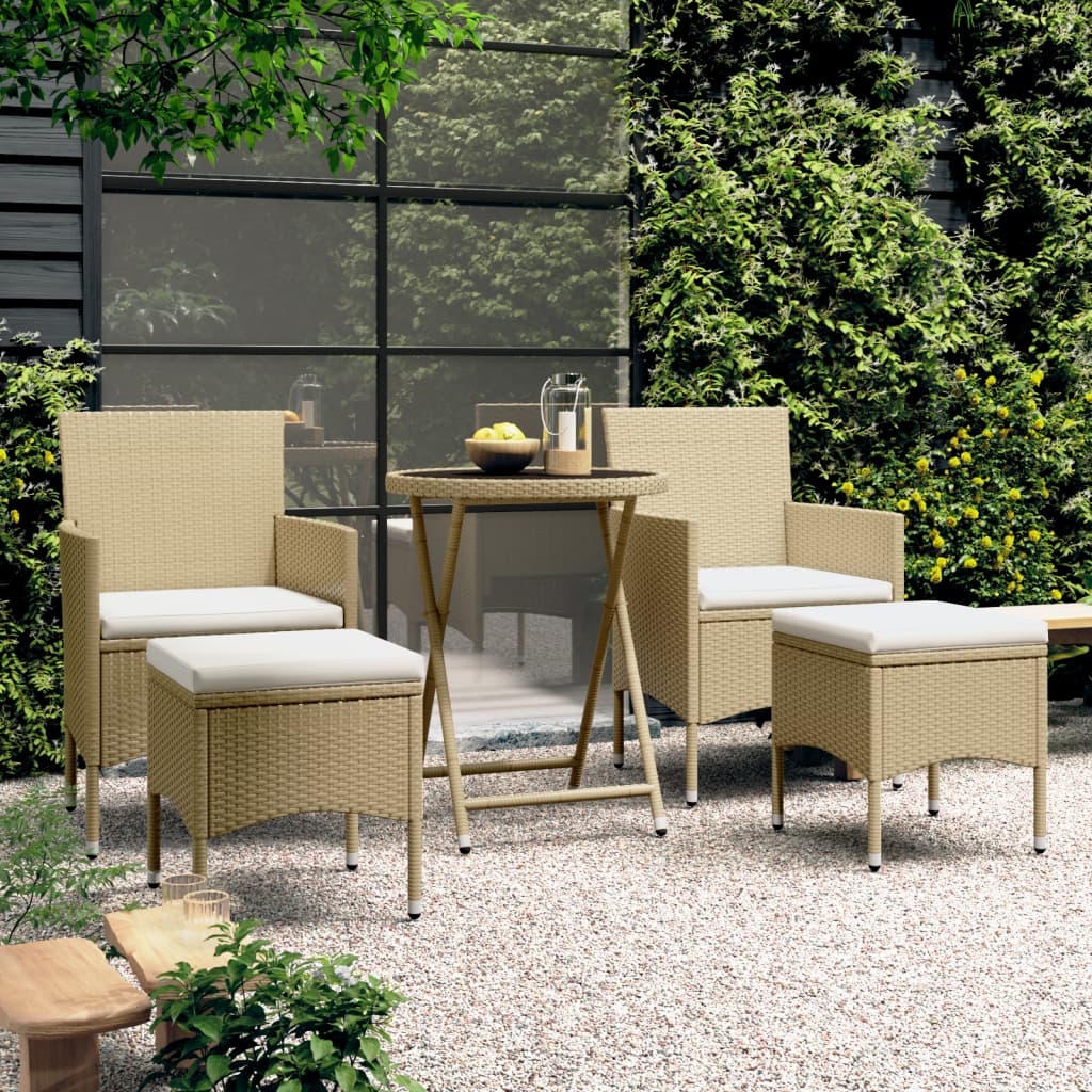 Vetonek Set comedor jardín 5 pzas ratán sintético vidrio templado beige