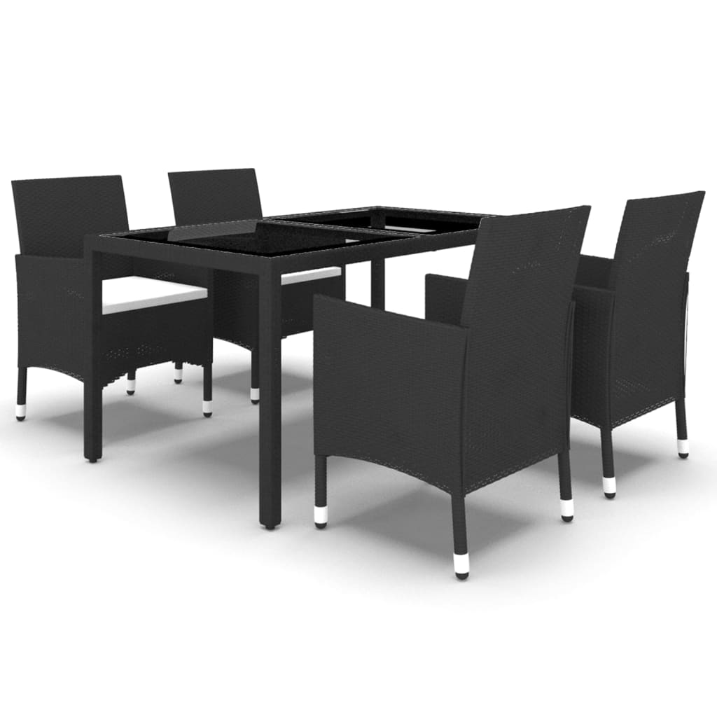 Set de comedor de jardín 5 pzas ratán PE vidrio templado negro vidaXL