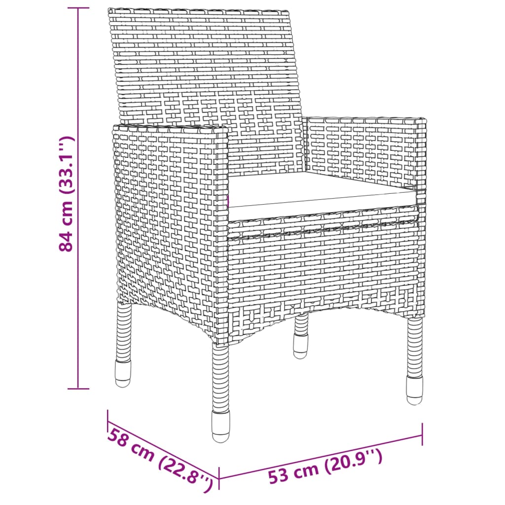 Set de comedor de jardín 5 pzas ratán PE vidrio templado negro vidaXL