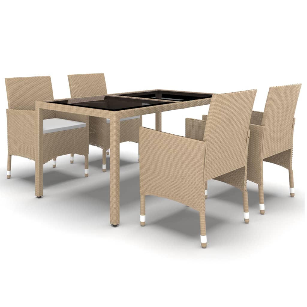 Set de comedor de jardín 5 pzas ratán sintético vidrio beige - Vetonek