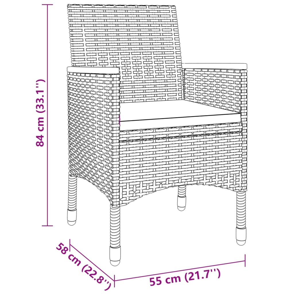 Set de comedor de jardín 5 pzas ratán PE vidrio templado negro vidaXL