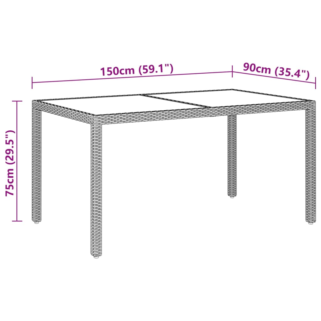 Set de comedor de jardín 5 pzas ratán PE vidrio templado negro vidaXL