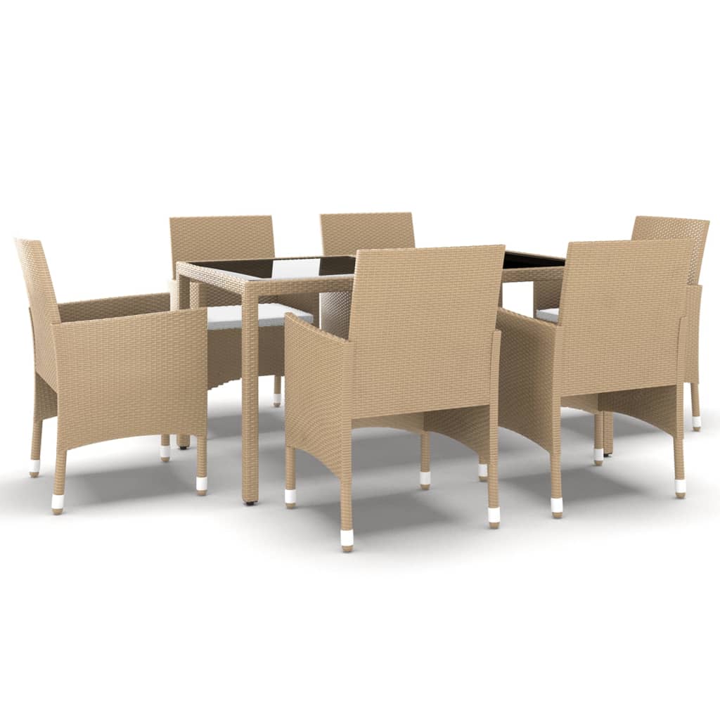 Set de comedor de jardín 7 pzas ratán sintético vidrio beige vidaXL