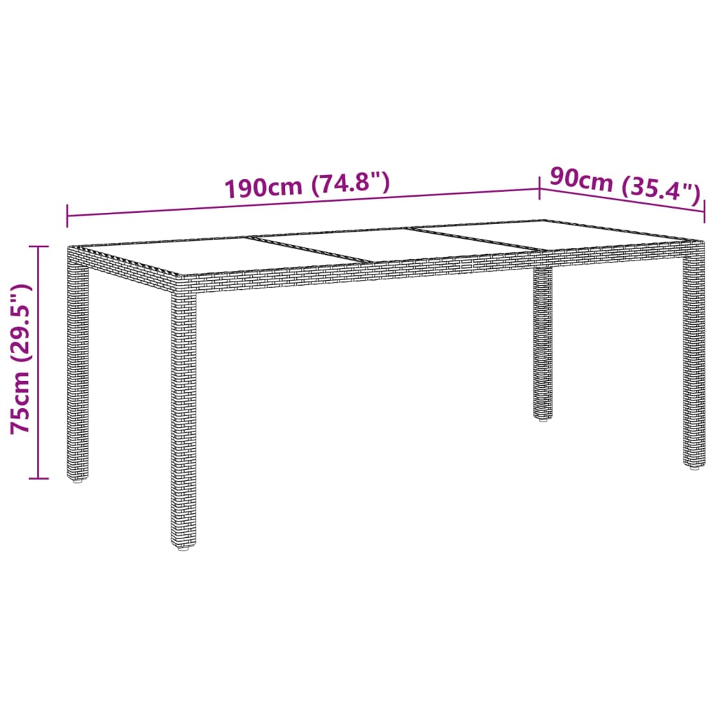 Set de comedor de jardín 7 pzas ratán sintético vidrio gris vidaXL