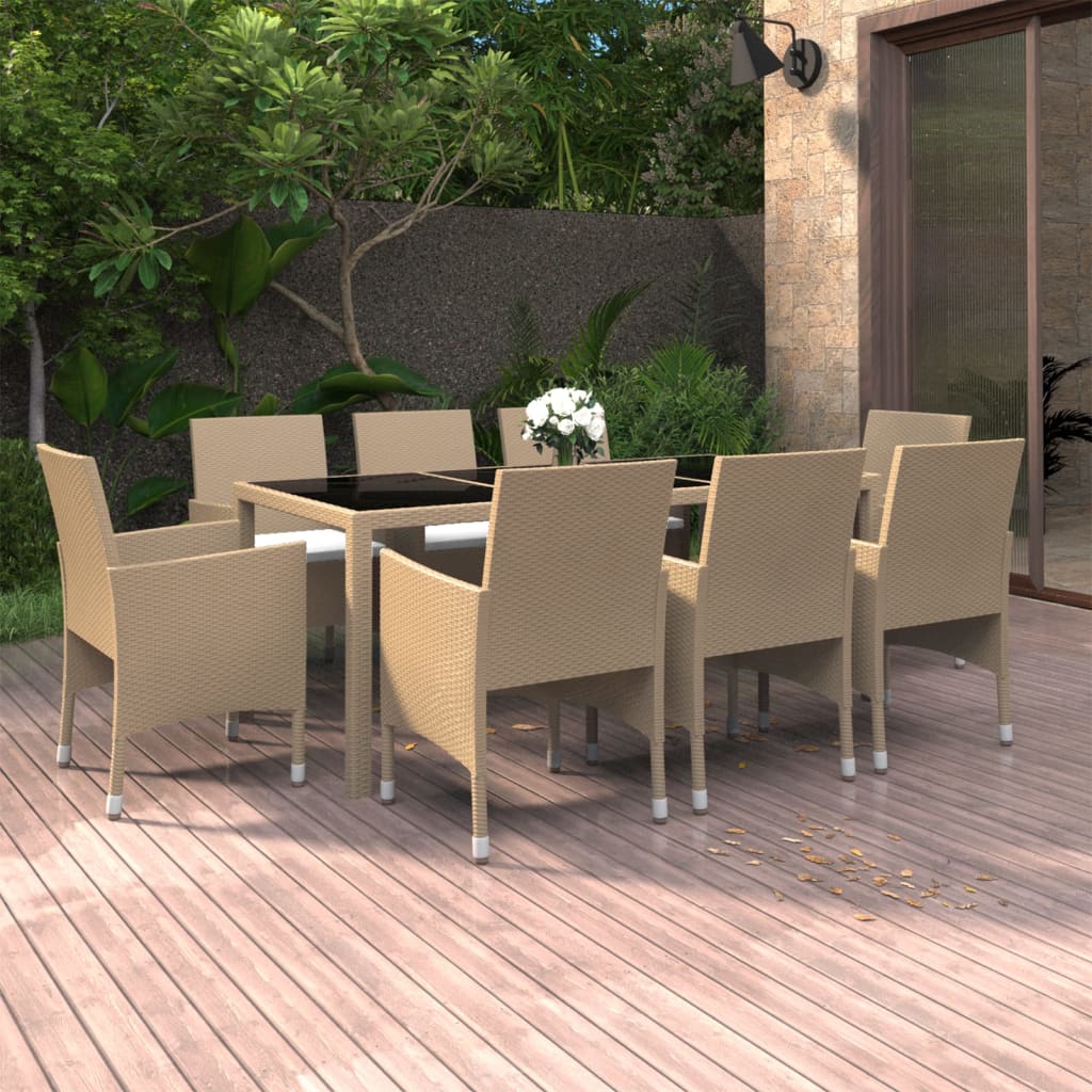 Vetonek Juego de comedor de jardín de 9 piezas ratán sintético beige