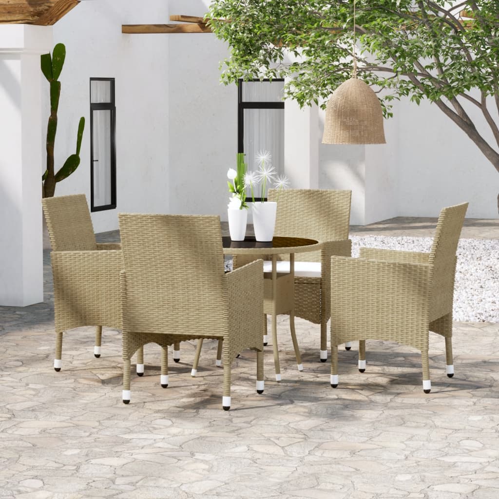 Vetonek Juego de comedor para jardín de 5 piezas ratán sintético beige