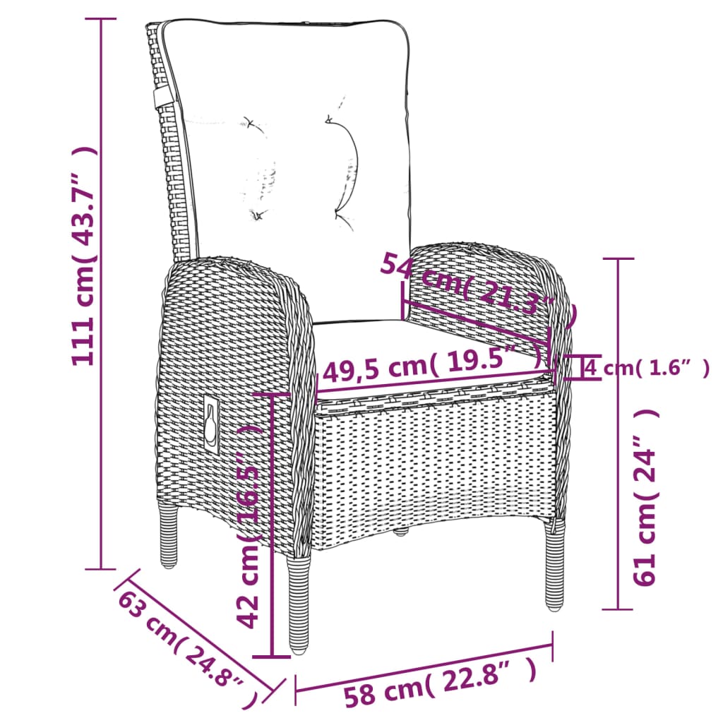 Juego de comedor para jardín 3 piezas ratán sintético gris vidaXL