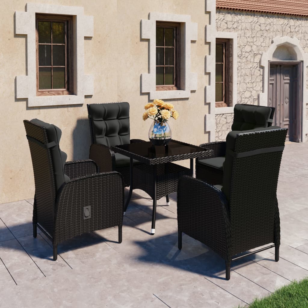 Vetonek Set de comedor de jardín 5 pzas ratán sintético y vidrio negro