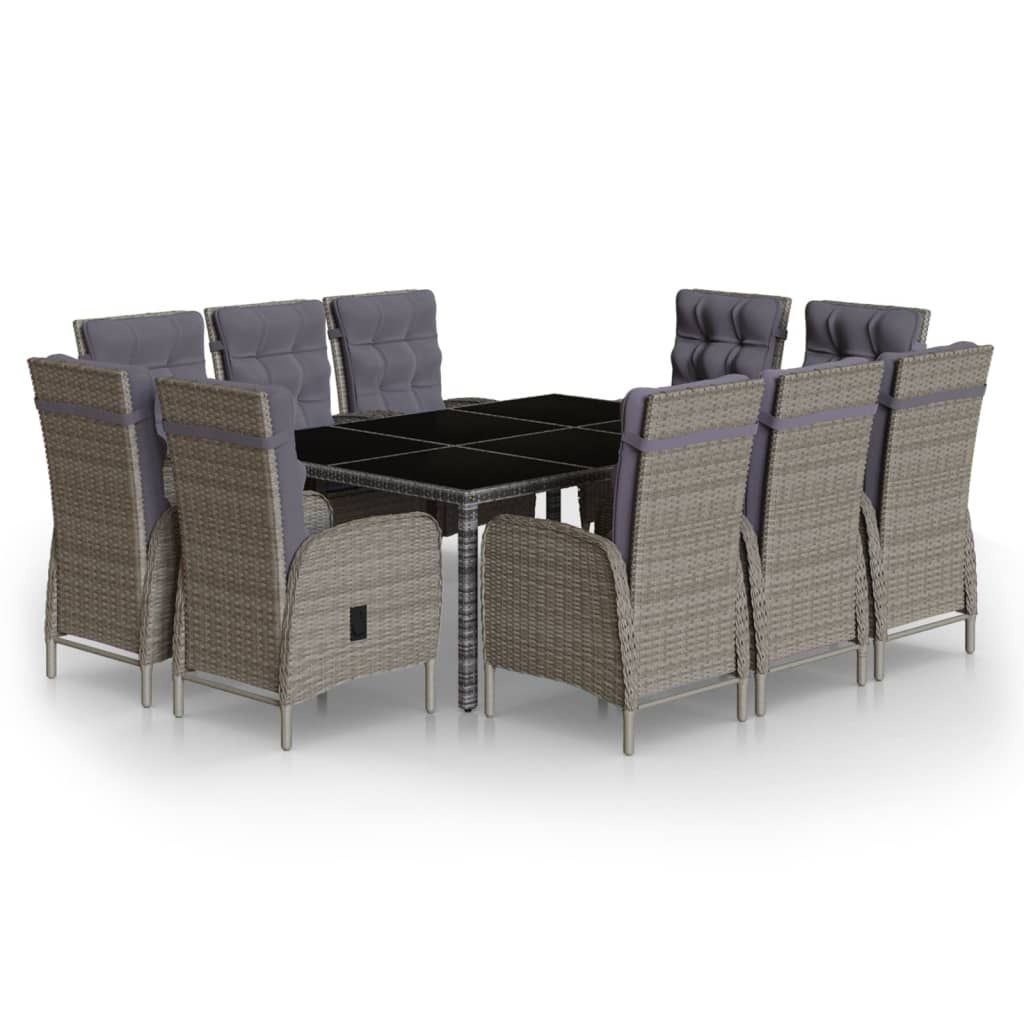 Set de comedor de jardín 11 pzas ratán sintético gris vidaXL