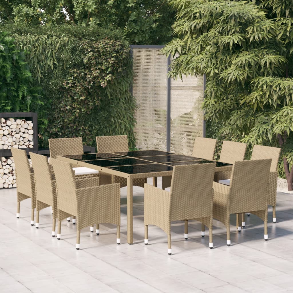 Vetonek Juego de comedor de jardín de 11 piezas ratán sintético beige