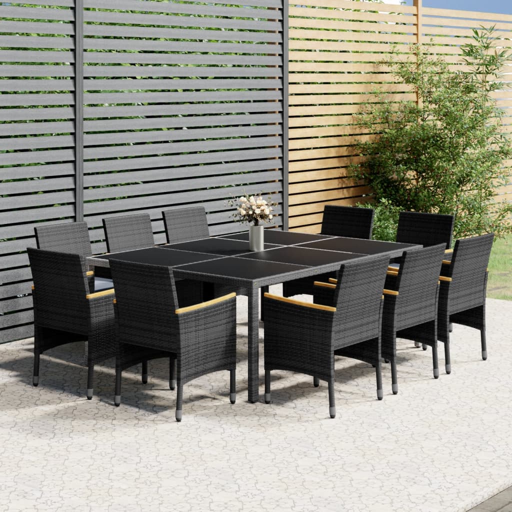 Vetonek Set de comedor de jardín 11 pzas ratán sintético gris