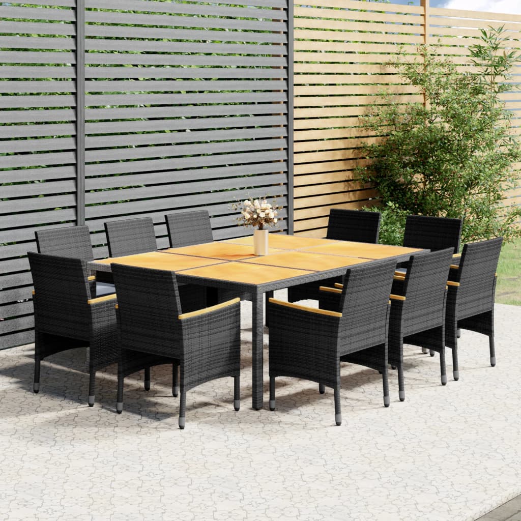 Vetonek Set de comedor de jardín 11 pzas ratán sintético gris