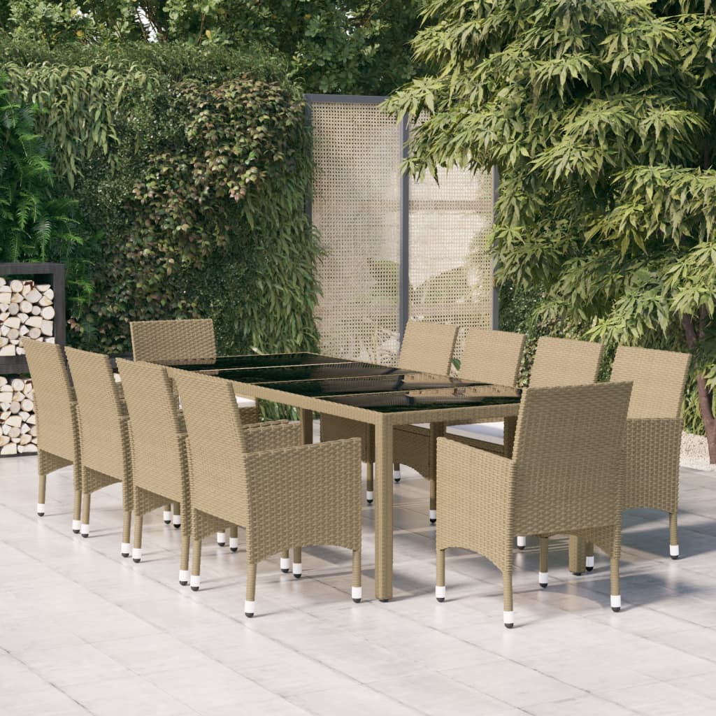 Vetonek Juego de comedor de jardín de 11 piezas ratán sintético beige