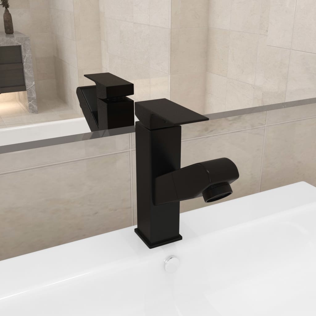 Vetonek Grifo de lavabo de baño con función extraíble negro 157x172 mm