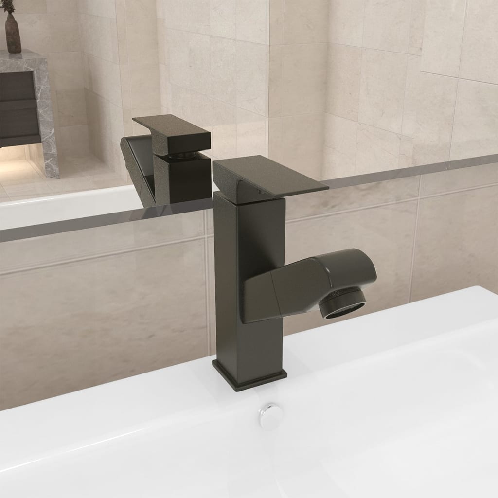 Vetonek Grifo de lavabo de baño con función extraíble negro 157x172 mm