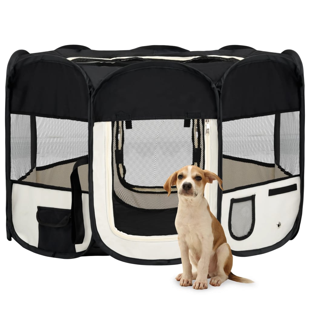 Vetonek Parque de perros plegable y bolsa transporte negro 110x110x58cm