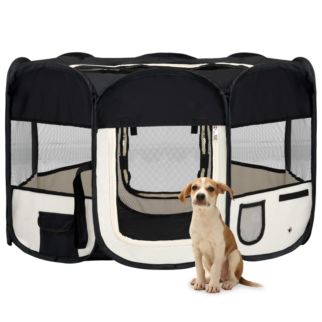 Vetonek Parque de perros plegable y bolsa transporte negro 125x125x61cm