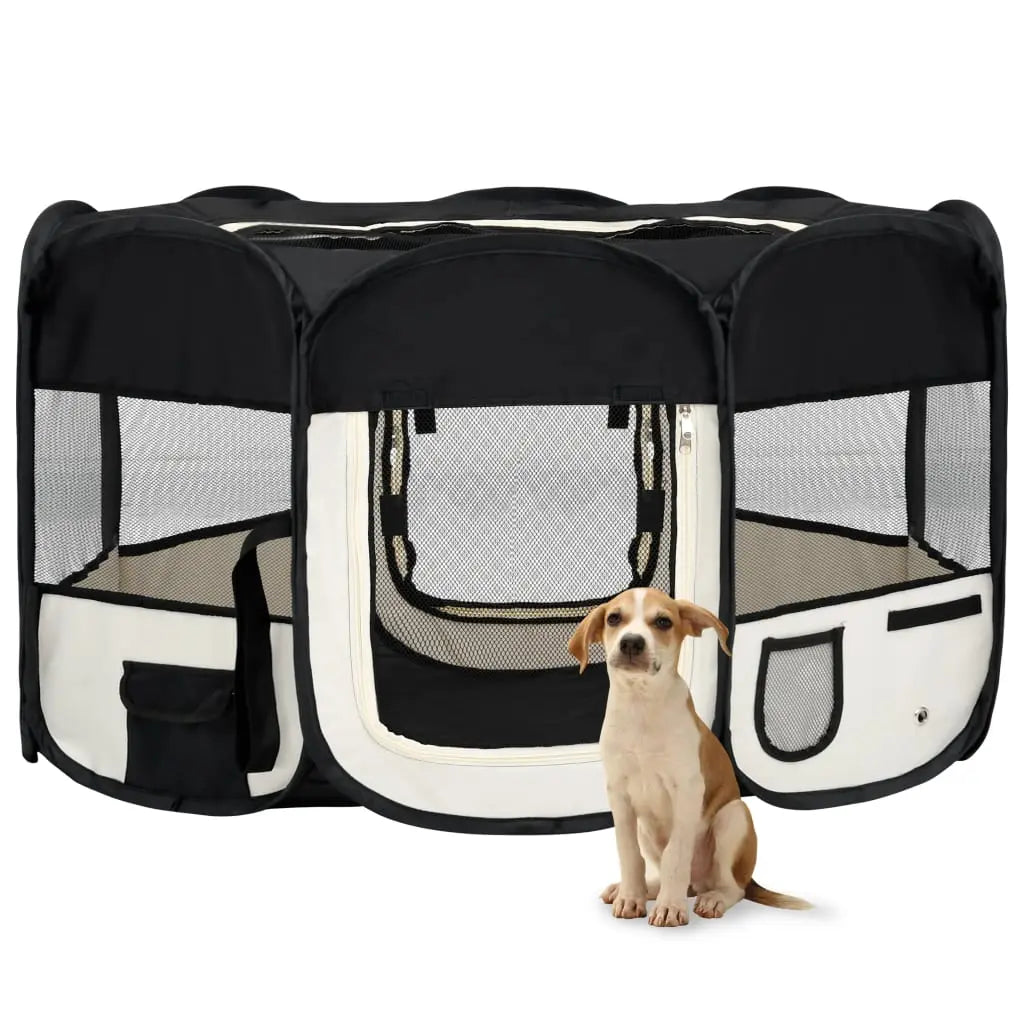 Vetonek Parque de perros plegable y bolsa transporte negro 145x145x61cm